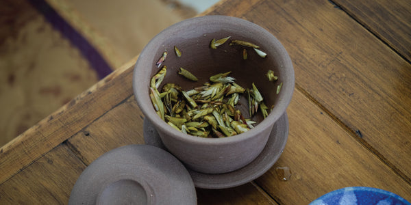 Gaiwan con hojas de té